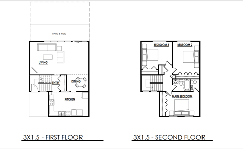 Floor plan for 3 beds, 1.5 baths, 1367 sqft